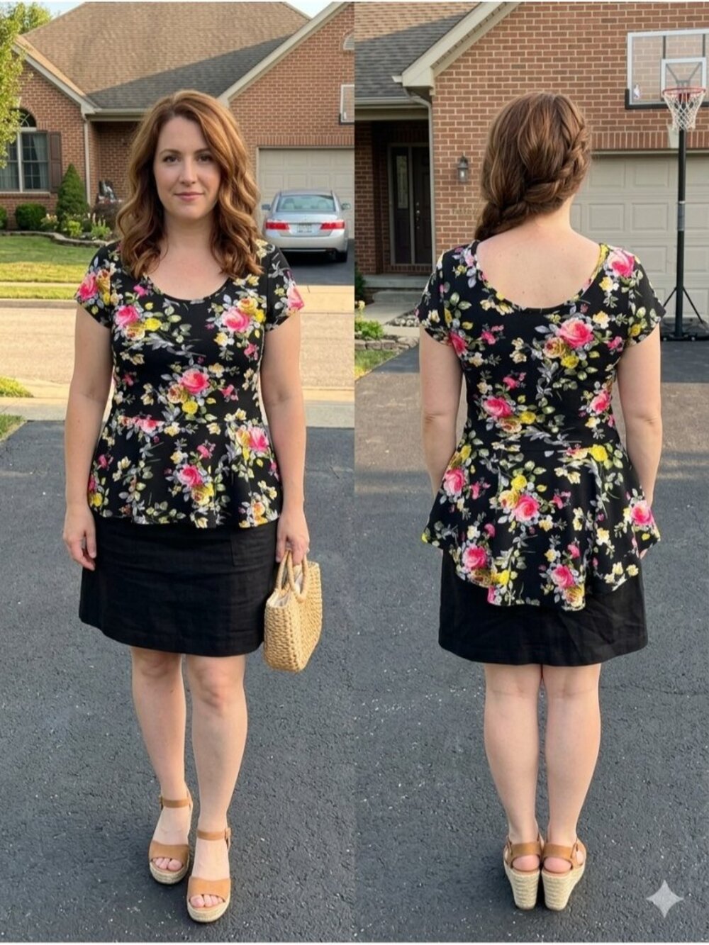SAY ANYTHING Women's XL Floral Peplum Top Short Sleeve High Low Rose